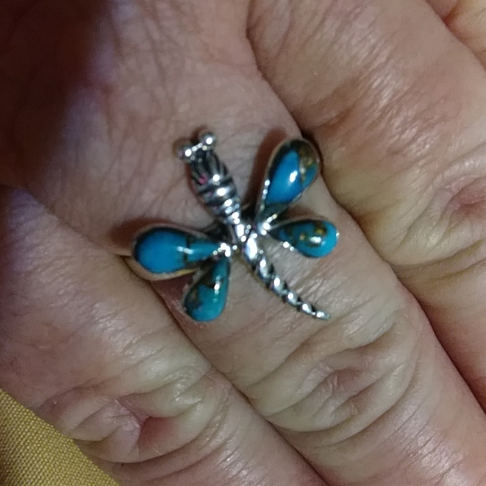 SANTA FE- MOJAVE TURQUOISE, STERLING SILVER 📌DRAGONFLY RING. SIZE 11